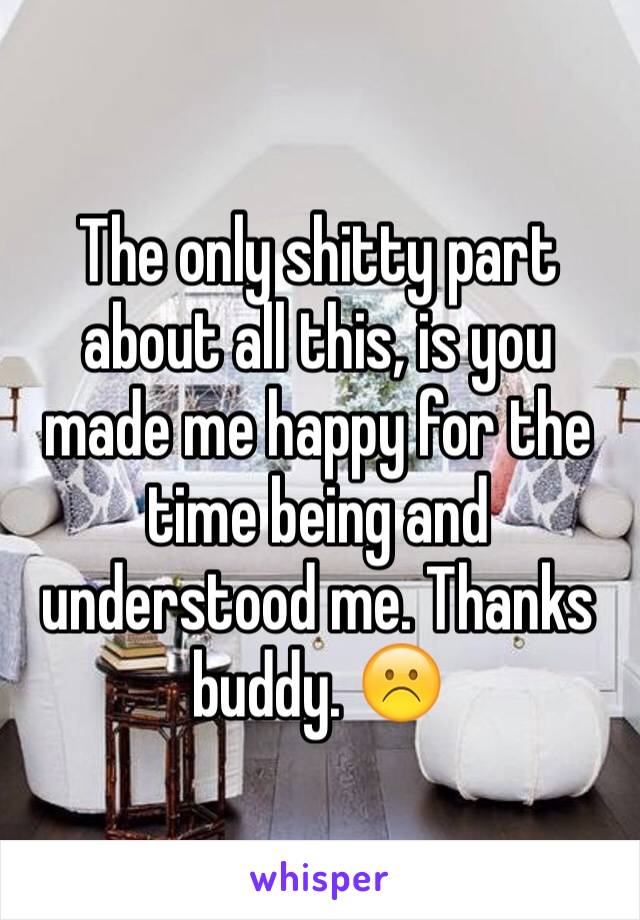 The only shitty part about all this, is you made me happy for the time being and understood me. Thanks buddy. ☹️