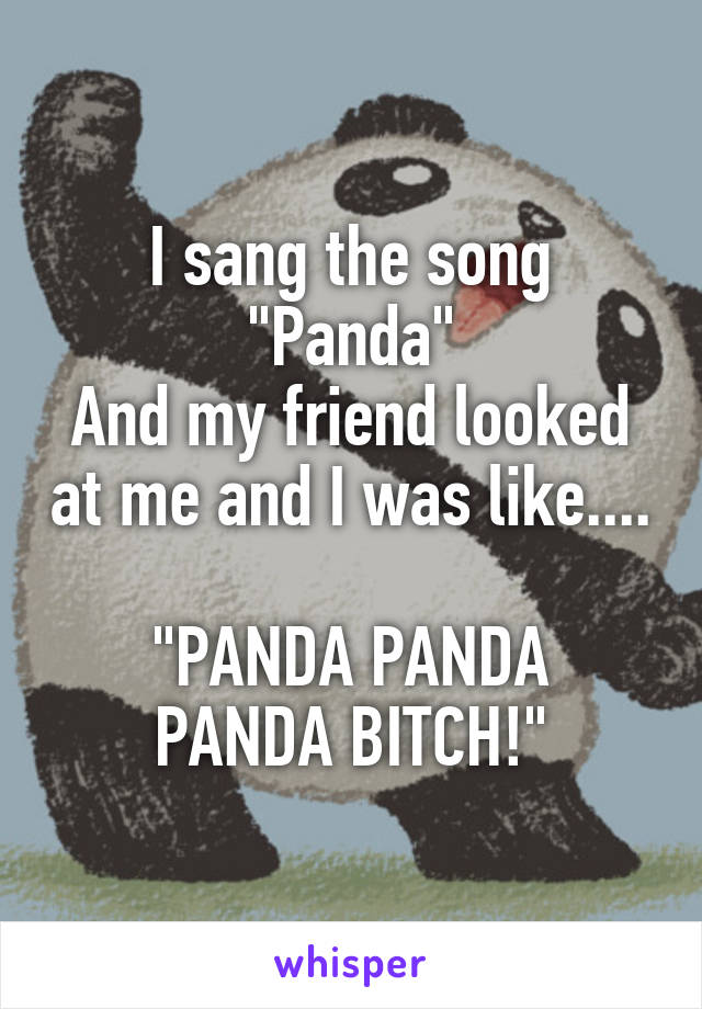 I sang the song "Panda"
And my friend looked at me and I was like....

"PANDA PANDA PANDA BITCH!"