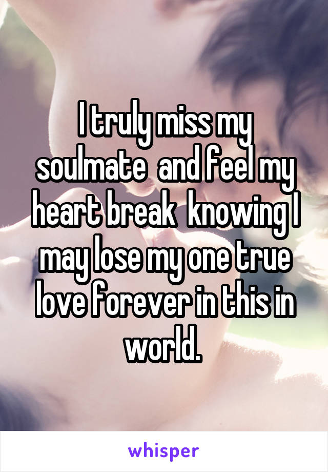 I truly miss my soulmate  and feel my heart break  knowing I may lose my one true love forever in this in world. 