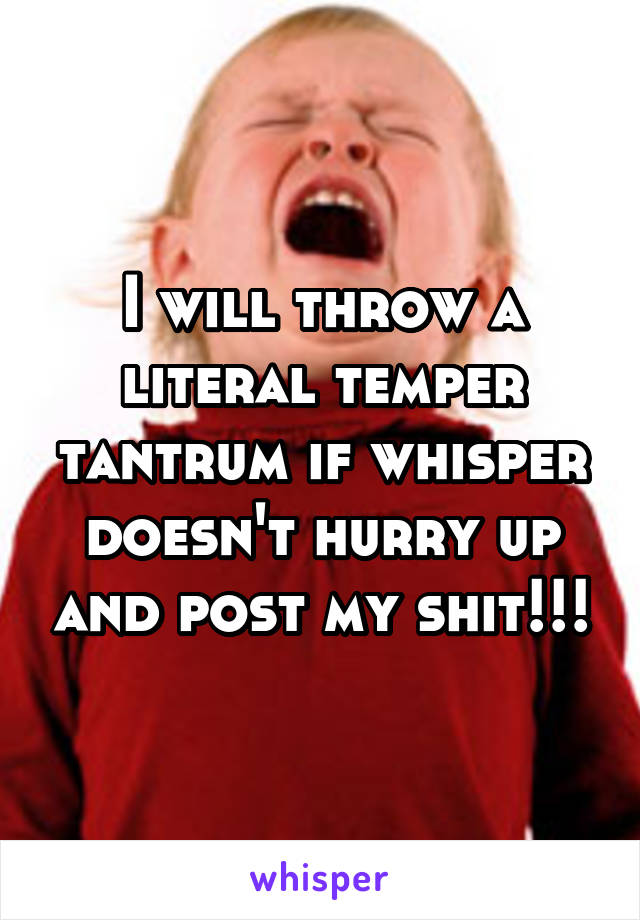 I will throw a literal temper tantrum if whisper doesn't hurry up and post my shit!!!