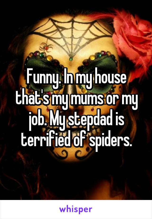 Funny. In my house that's my mums or my job. My stepdad is terrified of spiders.