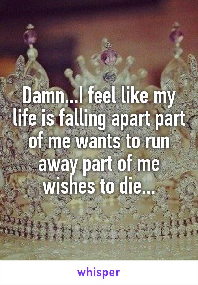 Damn...I feel like my life is falling apart part of me wants to run away part of me wishes to die...