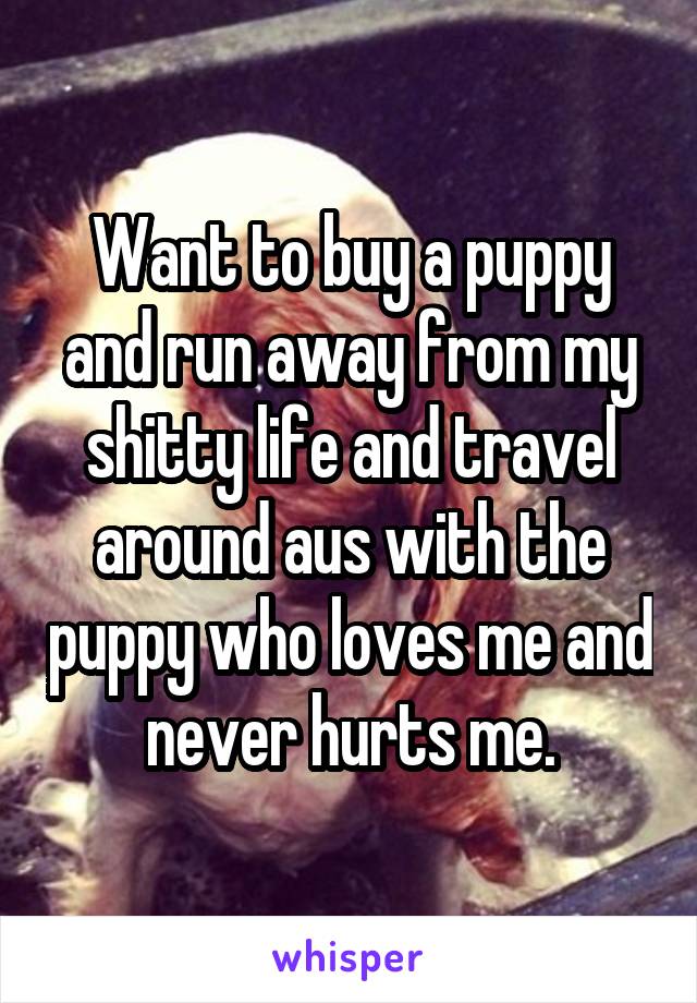 Want to buy a puppy and run away from my shitty life and travel around aus with the puppy who loves me and never hurts me.