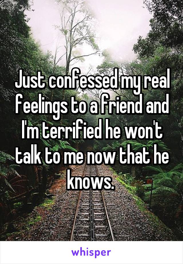 Just confessed my real feelings to a friend and I'm terrified he won't talk to me now that he knows. 