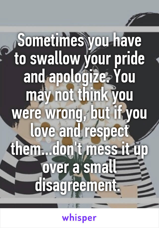 Sometimes you have to swallow your pride and apologize. You may not think you were wrong, but if you love and respect them...don't mess it up over a small disagreement. 