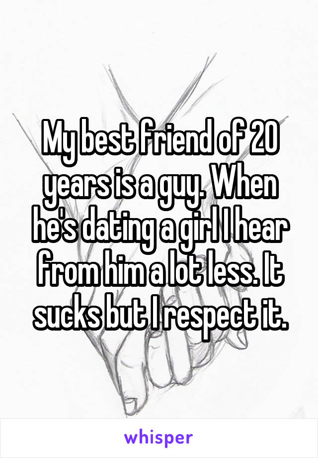 My best friend of 20 years is a guy. When he's dating a girl I hear from him a lot less. It sucks but I respect it.