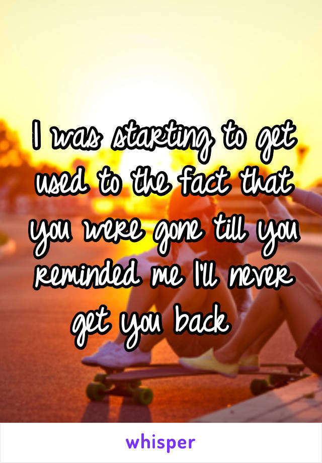 I was starting to get used to the fact that you were gone till you reminded me I'll never get you back  