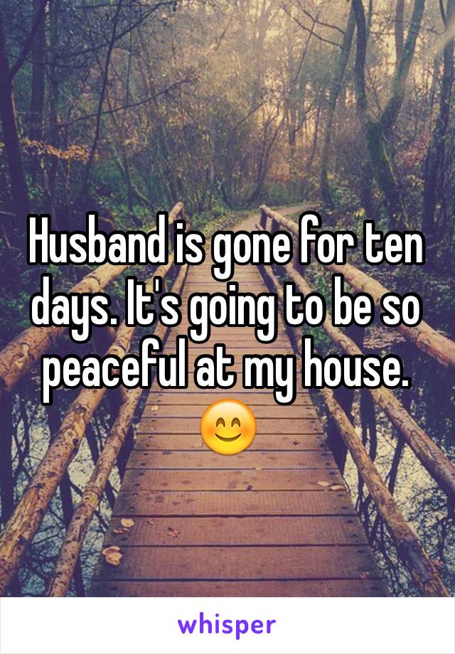 Husband is gone for ten days. It's going to be so peaceful at my house. 😊