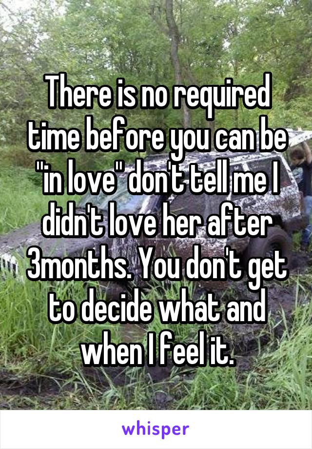 There is no required time before you can be "in love" don't tell me I didn't love her after 3months. You don't get to decide what and when I feel it.