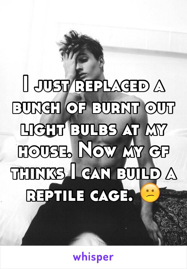 I just replaced a bunch of burnt out light bulbs at my house. Now my gf thinks I can build a reptile cage. 😕