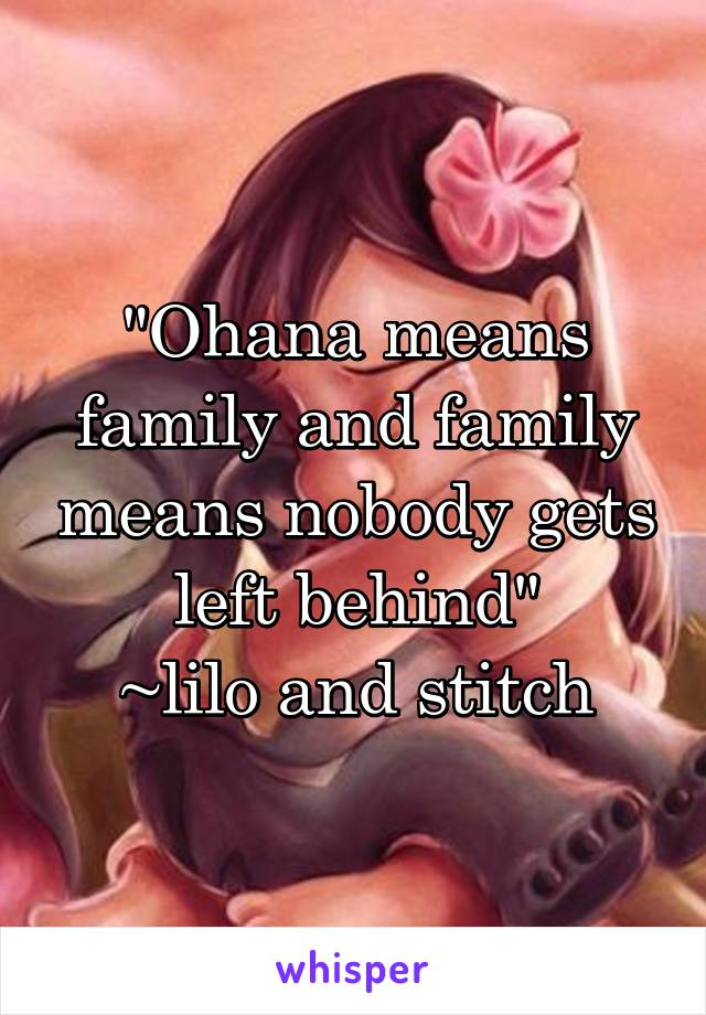 "Ohana means family and family means nobody gets left behind"
~lilo and stitch