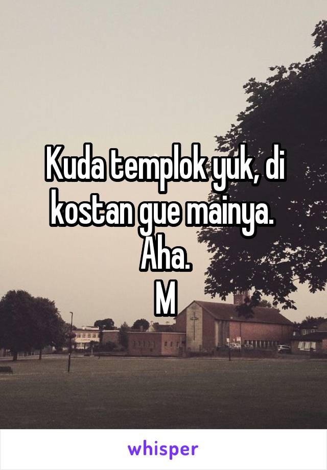 Kuda templok yuk, di kostan gue mainya. 
Aha.
M