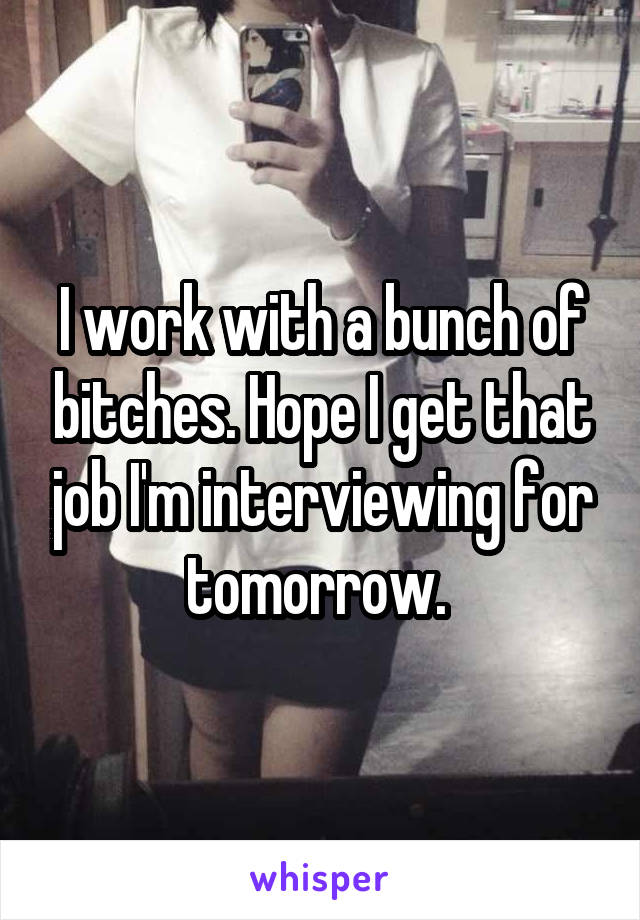 I work with a bunch of bitches. Hope I get that job I'm interviewing for tomorrow. 