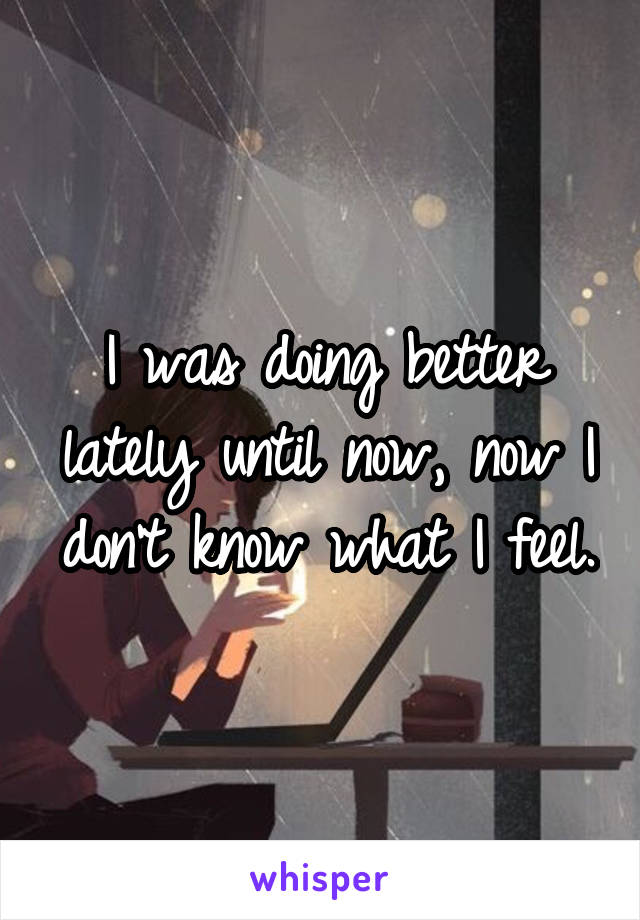 I was doing better lately until now, now I don't know what I feel.