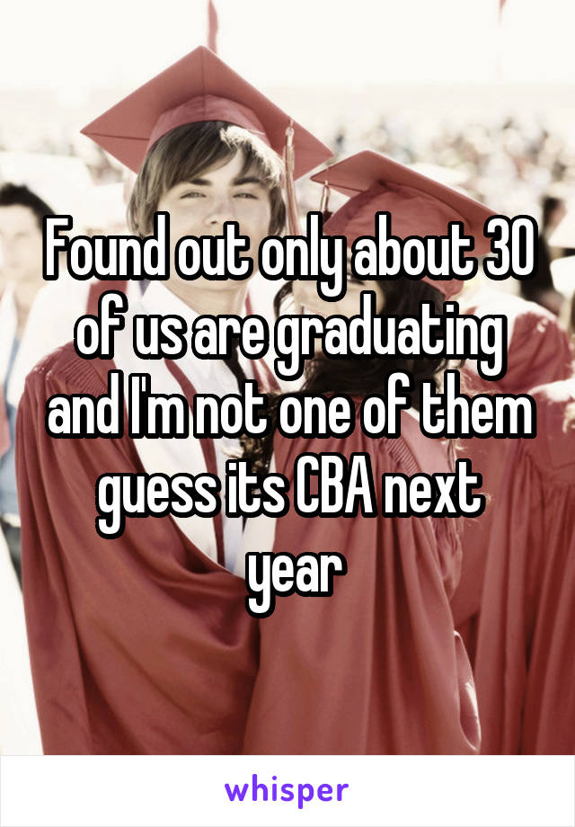 Found out only about 30 of us are graduating and I'm not one of them guess its CBA next
 year