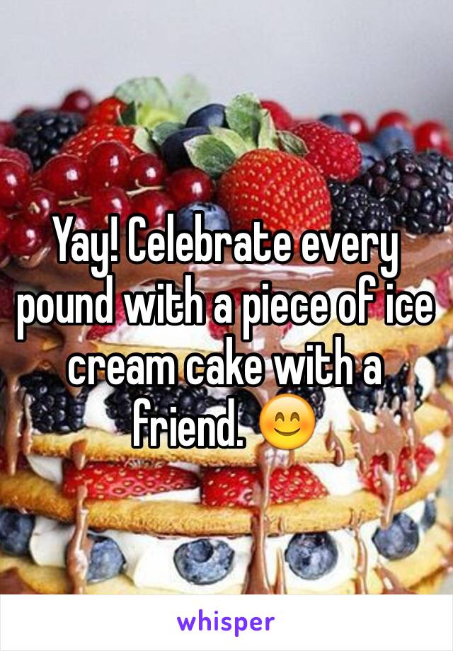 Yay! Celebrate every pound with a piece of ice cream cake with a friend. 😊