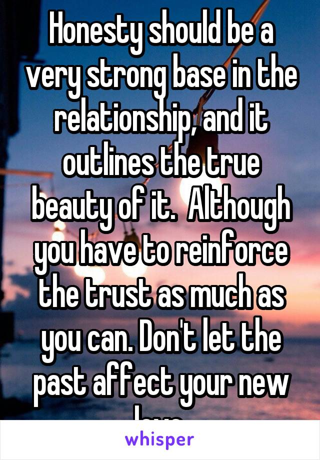 Honesty should be a very strong base in the relationship, and it outlines the true beauty of it.  Although you have to reinforce the trust as much as you can. Don't let the past affect your new love.