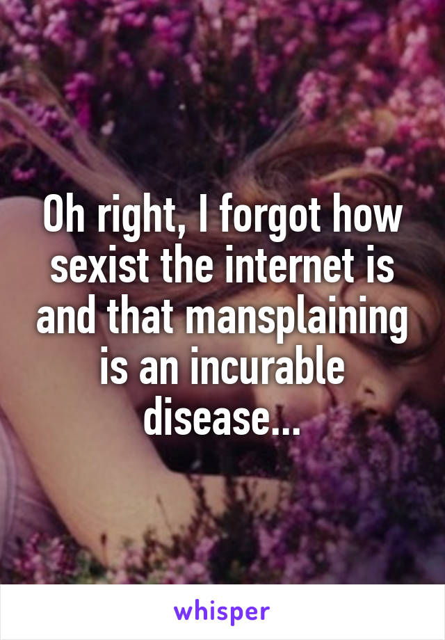 Oh right, I forgot how sexist the internet is and that mansplaining is an incurable disease...