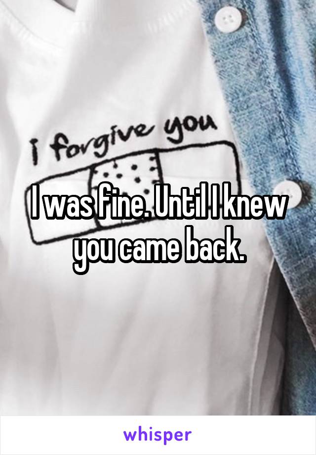 I was fine. Until I knew you came back.