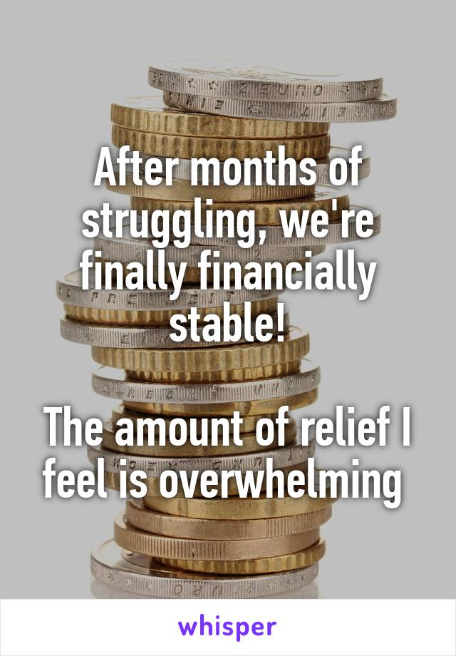 After months of struggling, we're finally financially stable!

The amount of relief I feel is overwhelming 