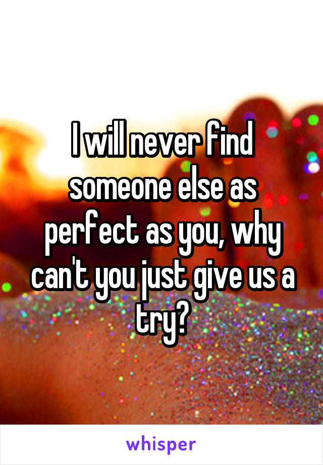 I will never find someone else as perfect as you, why can't you just give us a try?