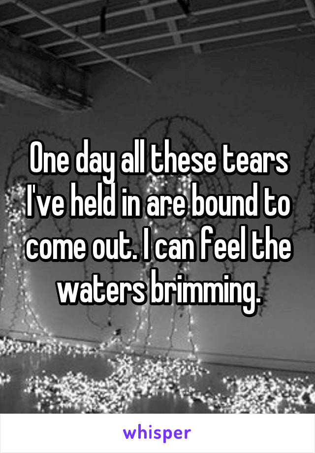 One day all these tears I've held in are bound to come out. I can feel the waters brimming.