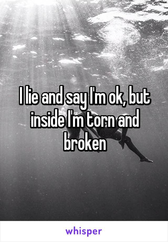 I lie and say I'm ok, but inside I'm torn and broken