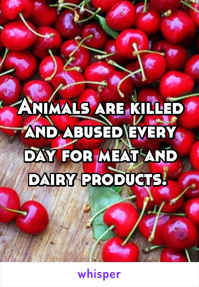 Animals are killed and abused every day for meat and dairy products. 