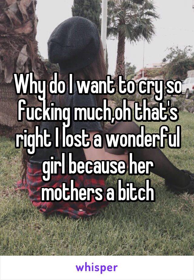 Why do I want to cry so fucking much,oh that's right I lost a wonderful girl because her mothers a bitch