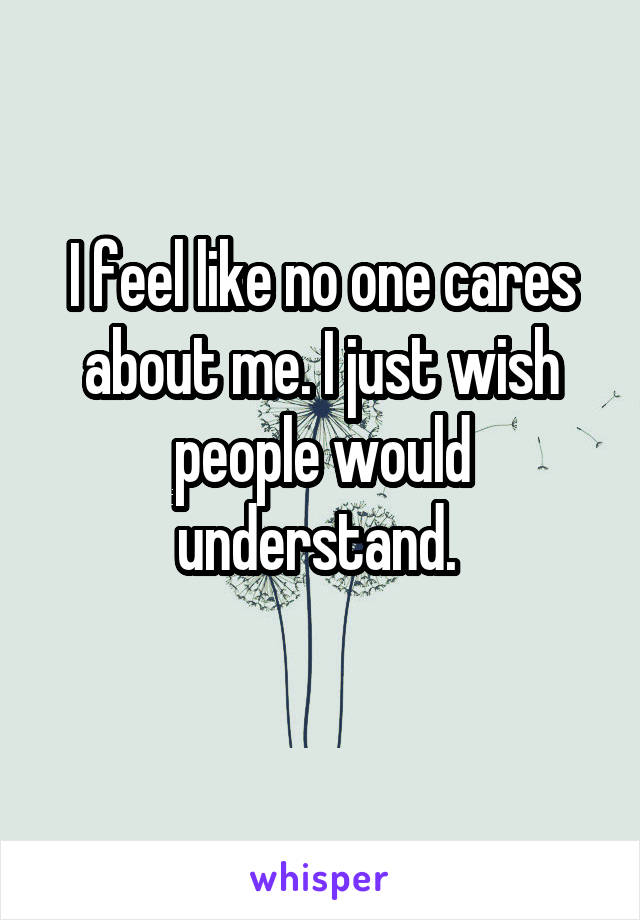 I feel like no one cares about me. I just wish people would understand. 
