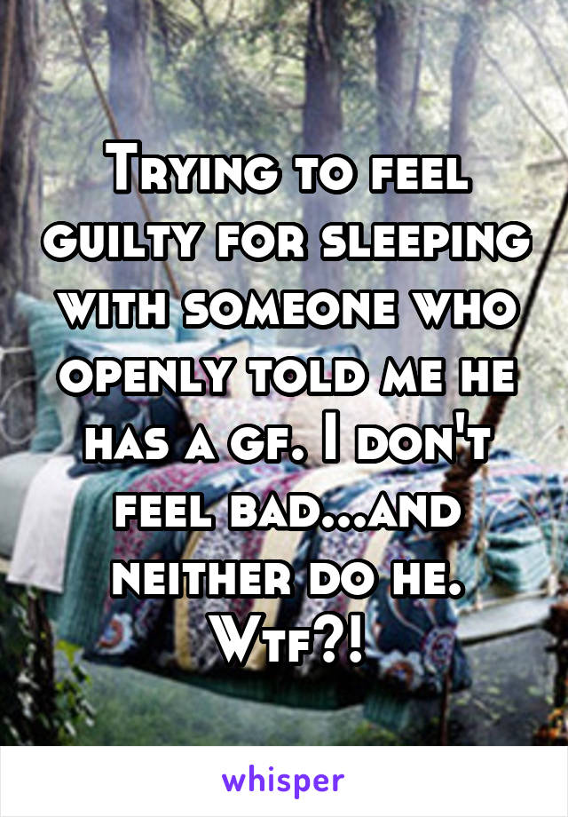 Trying to feel guilty for sleeping with someone who openly told me he has a gf. I don't feel bad...and neither do he. Wtf?!