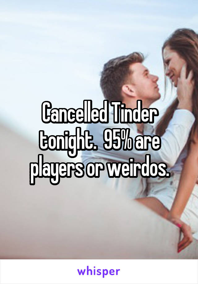 Cancelled Tinder tonight.  95% are players or weirdos.