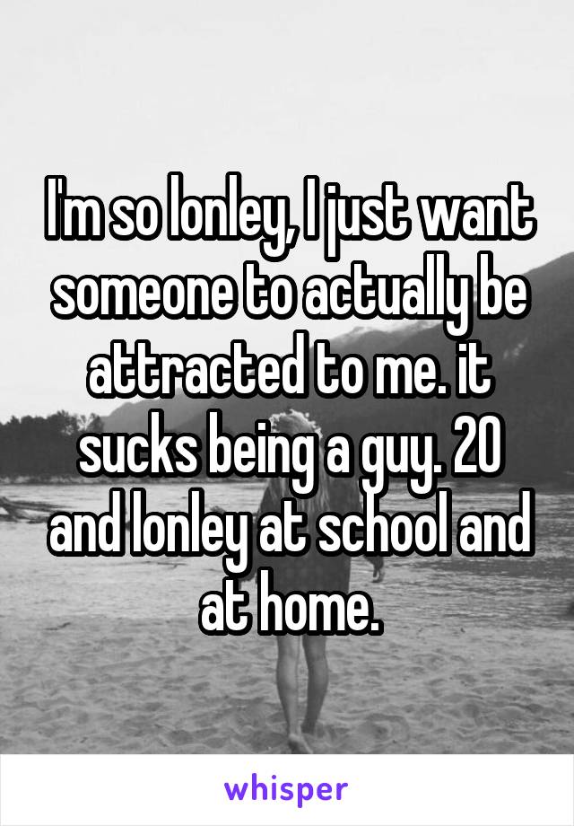 I'm so lonley, I just want someone to actually be attracted to me. it sucks being a guy. 20 and lonley at school and at home.