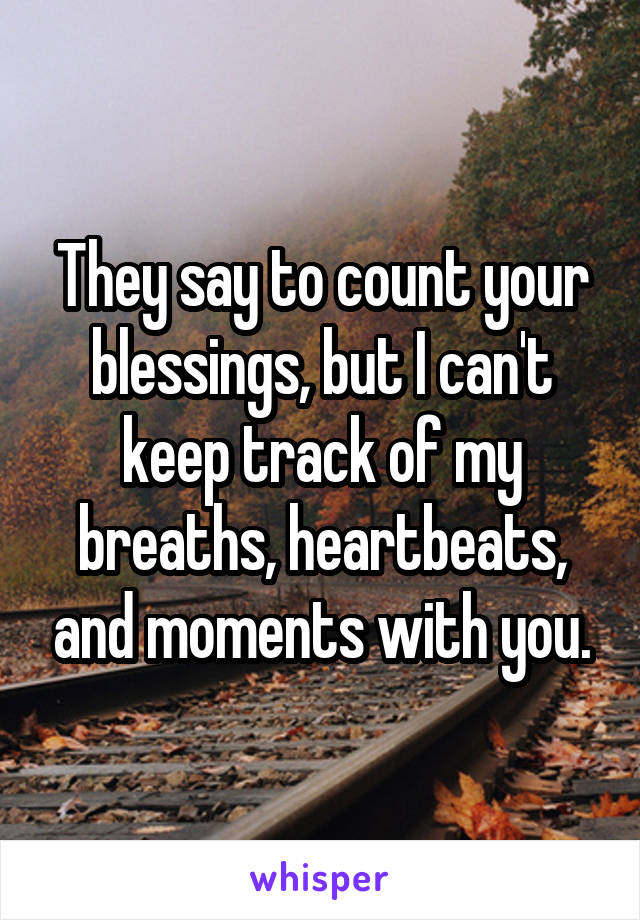 They say to count your blessings, but I can't keep track of my breaths, heartbeats, and moments with you.