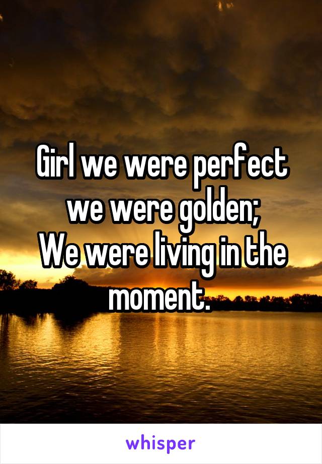 Girl we were perfect we were golden;
We were living in the moment. 