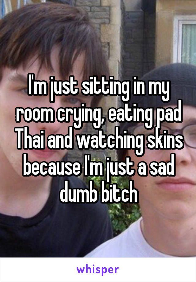 I'm just sitting in my room crying, eating pad Thai and watching skins because I'm just a sad dumb bitch