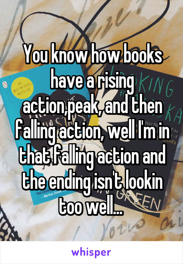 You know how books have a rising action,peak, and then falling action, well I'm in that falling action and the ending isn't lookin too well... 