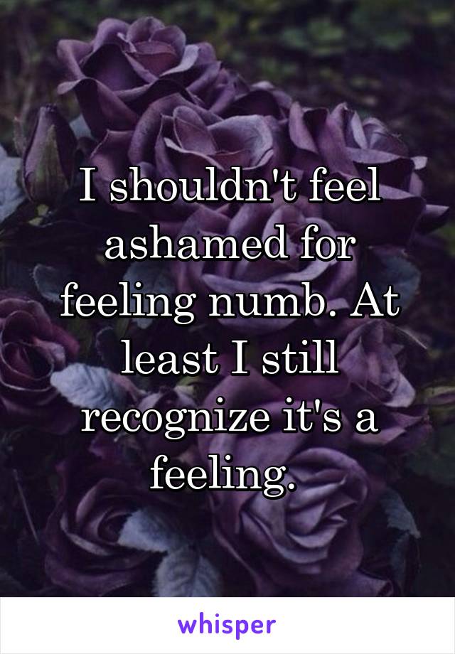 I shouldn't feel ashamed for feeling numb. At least I still recognize it's a feeling. 