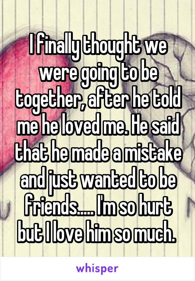 I finally thought we were going to be together, after he told me he loved me. He said that he made a mistake and just wanted to be friends..... I'm so hurt but I love him so much. 