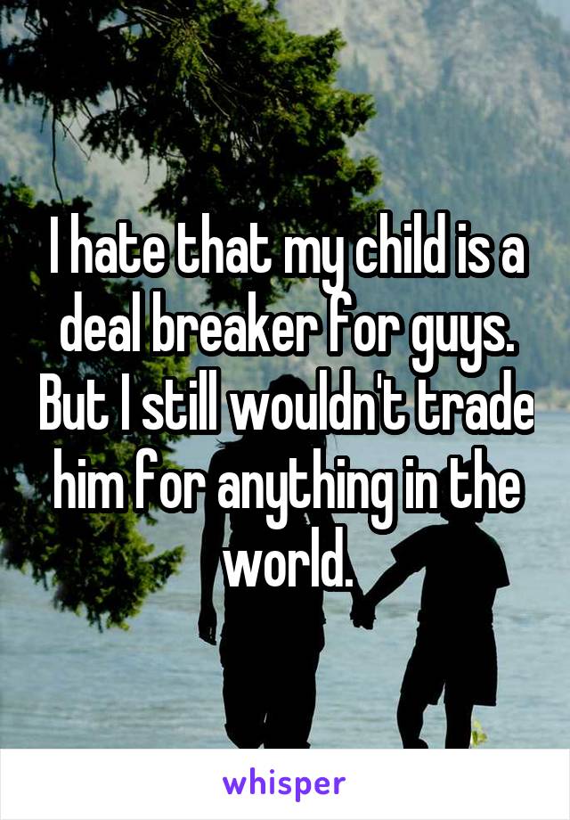 I hate that my child is a deal breaker for guys. But I still wouldn't trade him for anything in the world.