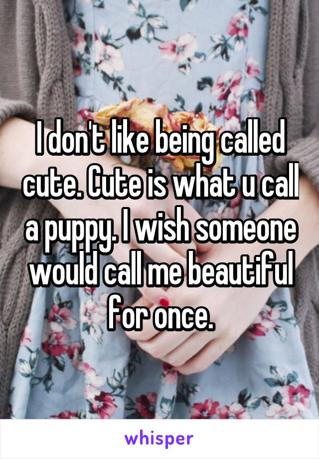 I don't like being called cute. Cute is what u call a puppy. I wish someone would call me beautiful for once.