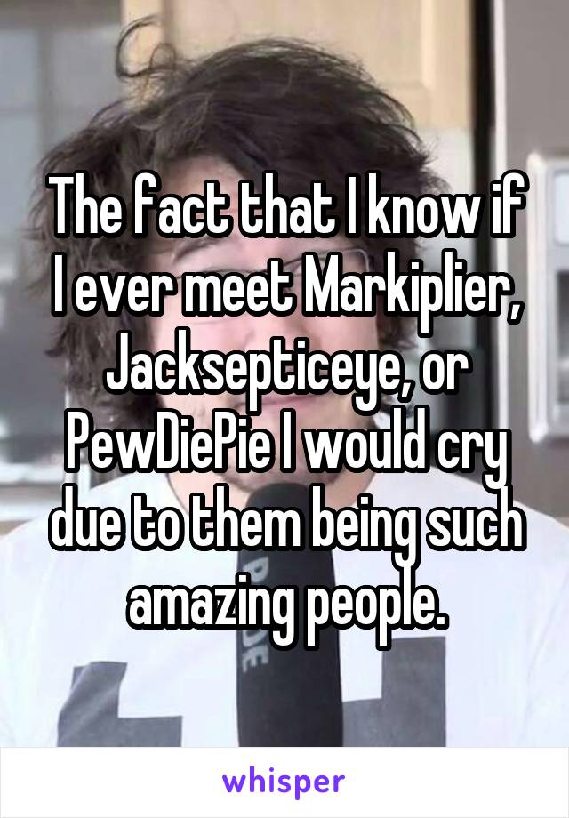 The fact that I know if I ever meet Markiplier, Jacksepticeye, or PewDiePie I would cry due to them being such amazing people.