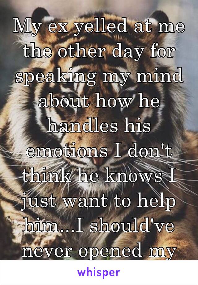 My ex yelled at me the other day for speaking my mind about how he handles his emotions I don't think he knows I just want to help him...I should've never opened my mouth sorry E💔