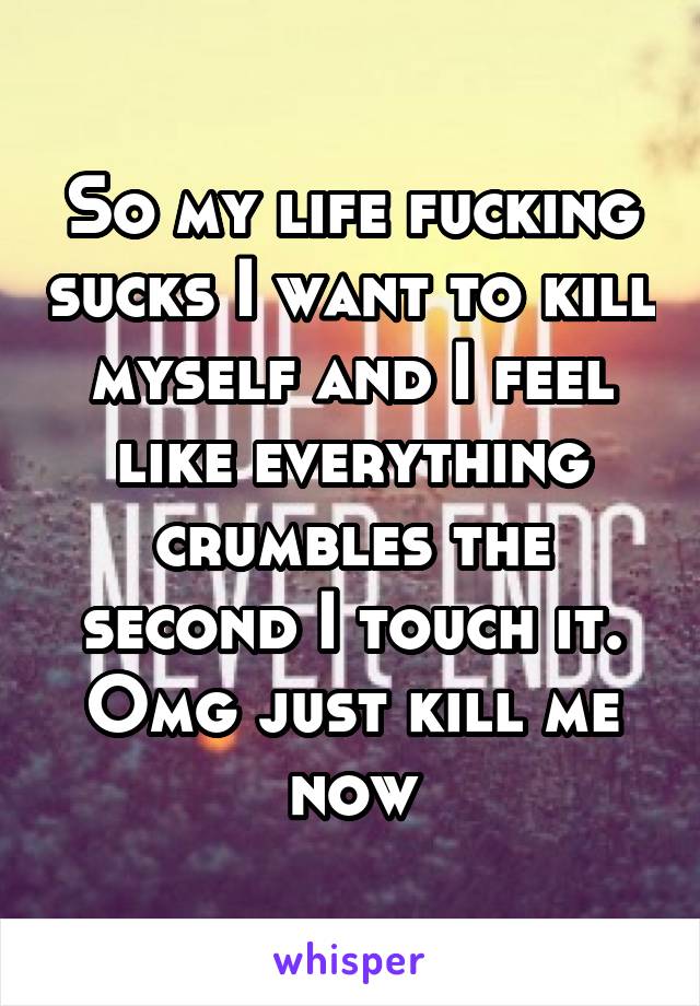 So my life fucking sucks I want to kill myself and I feel like everything crumbles the second I touch it. Omg just kill me now