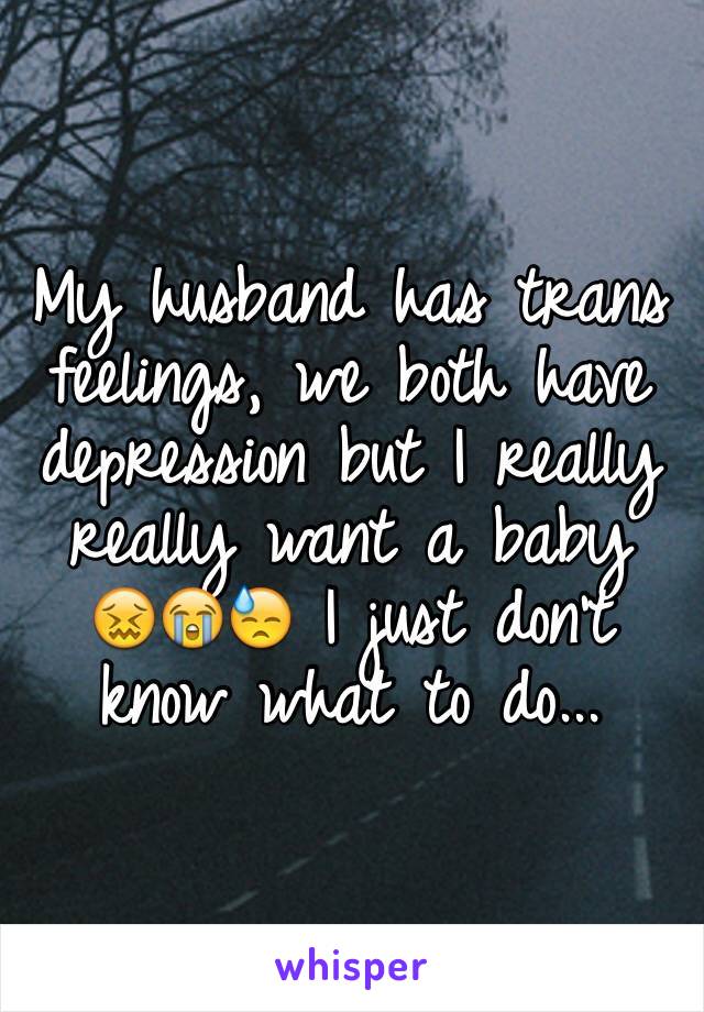 My husband has trans feelings, we both have depression but I really really want a baby 😖😭😓 I just don't know what to do...