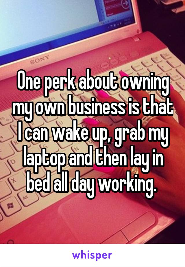 One perk about owning my own business is that I can wake up, grab my laptop and then lay in bed all day working. 