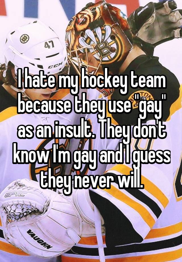 I hate my hockey team because they use "gay" as an insult. They don
