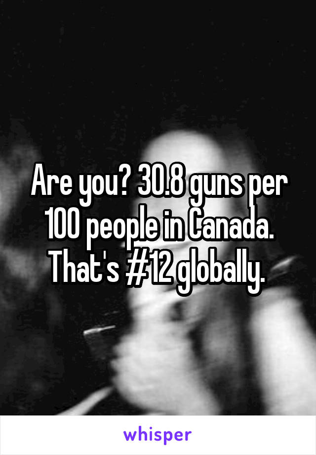 Are you? 30.8 guns per 100 people in Canada. That's #12 globally. 