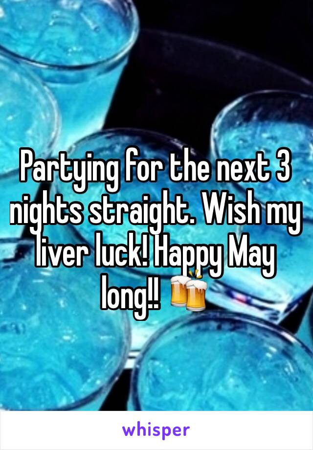 Partying for the next 3 nights straight. Wish my liver luck! Happy May long!! 🍻