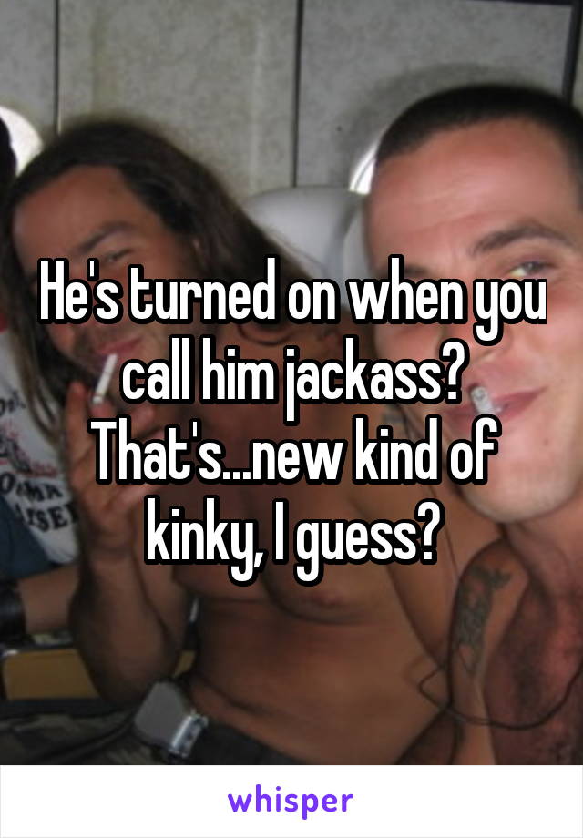 He's turned on when you call him jackass? That's...new kind of kinky, I guess?